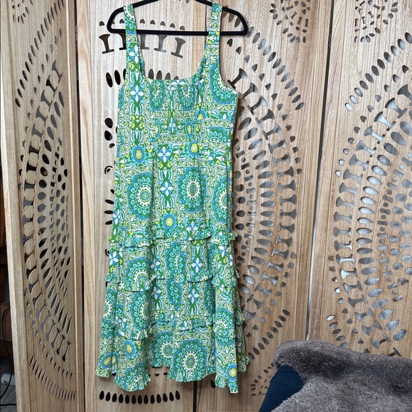 Anthropologie Green and Yellow Patterned Dress - Picture 4 of 8